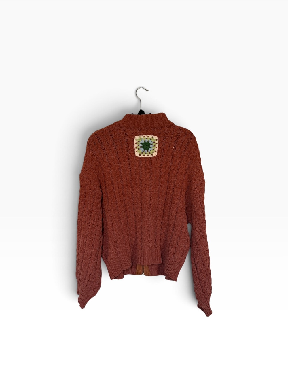 POL "Tessa" Granny Square Cable-Knit Zip Cardigan Granola Cottagecore L Sweater - Picture 2 of 6